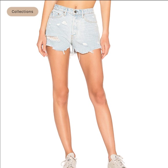 GRLFRND Helena button-fly high rise distressed jean shorts in Out of Time 26 - Picture 2 of 11